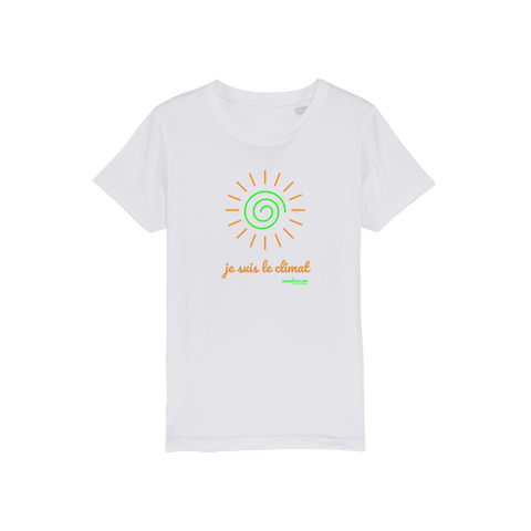 T-shirt bio enfant "JE SUIS LE CLIMAT" soleil vert caramel